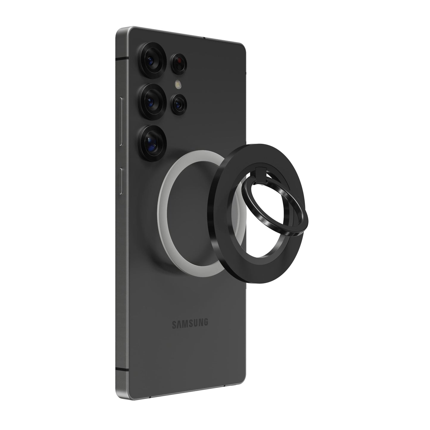 Ringhouder en metalen bevestigingsring bij een Samsung-telefoon