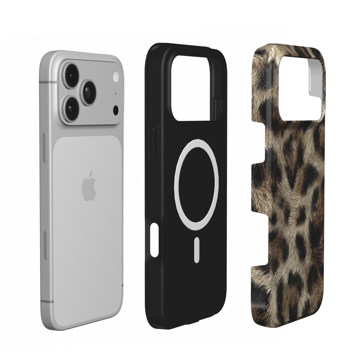 Zijaanzicht van beschermende Tough Case voor iPhone met panterprint
