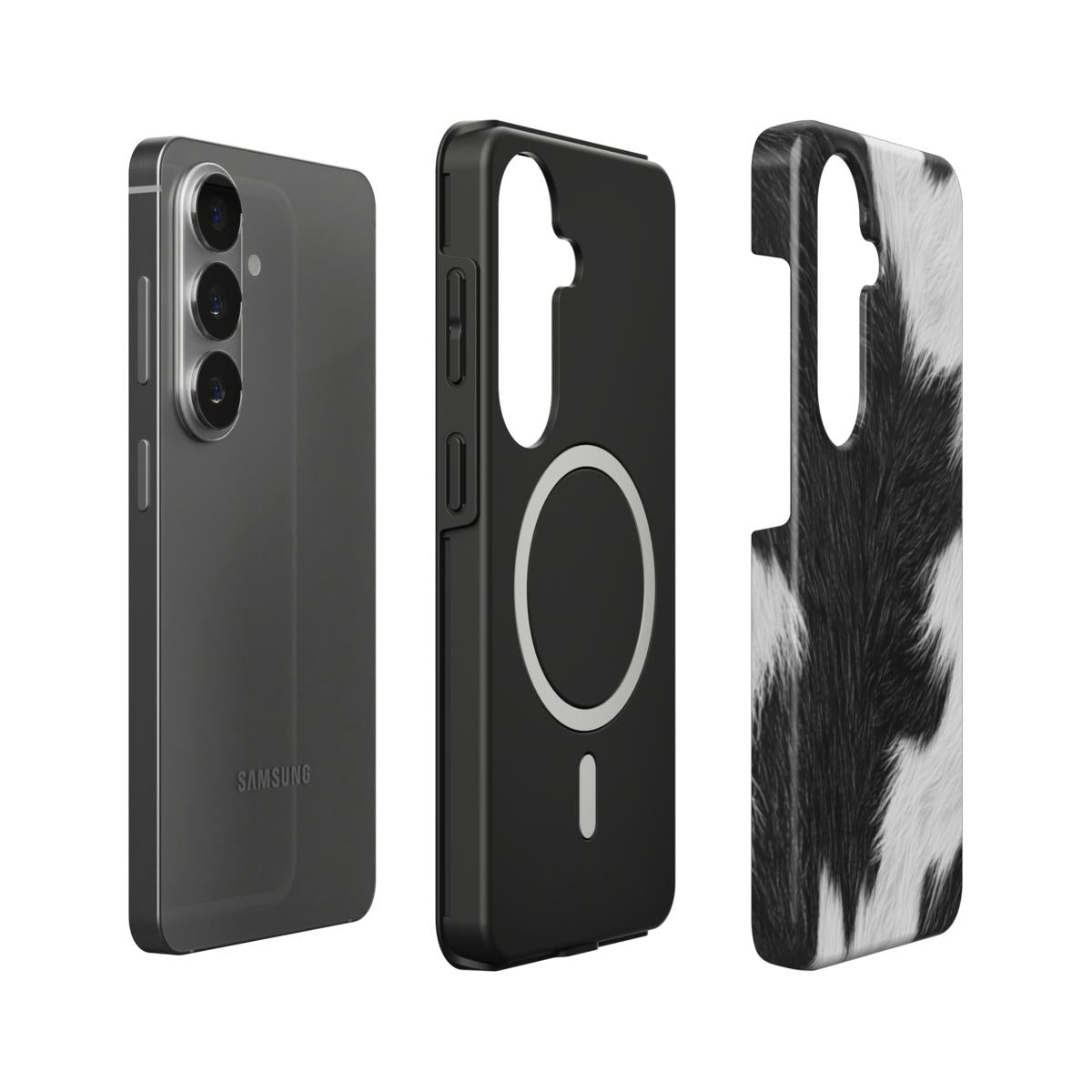 Losse lagen van magnetisch Samsung-hoesje met zwart-witte koeienprint