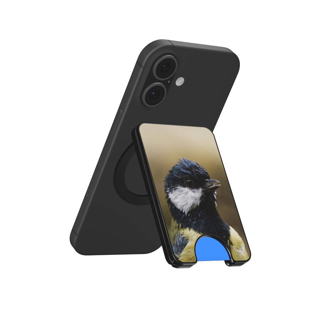 Koolmees Portret I Magnetic Wallet gebruikt als telefoonstandaard