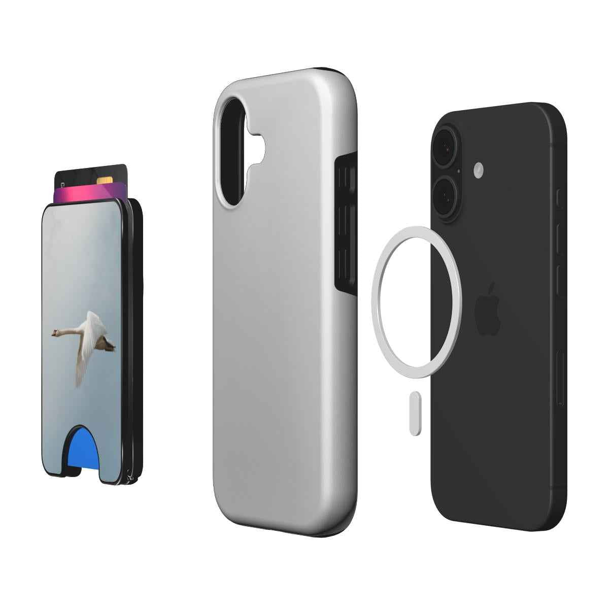 Zwaan telefoonwallet gebruikt als horizontale standaard