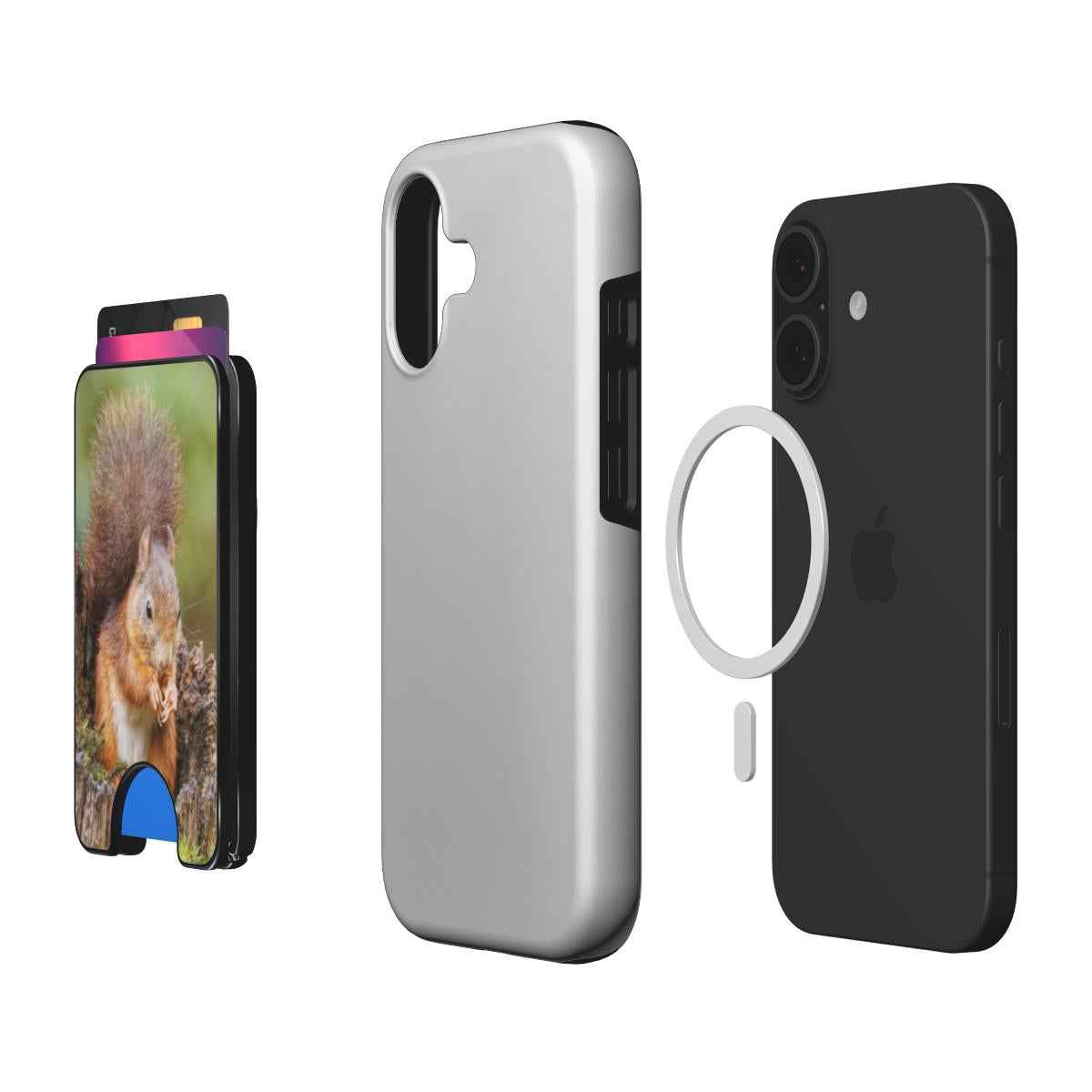 Eekhoorn telefoonwallet gebruikt als horizontale standaard