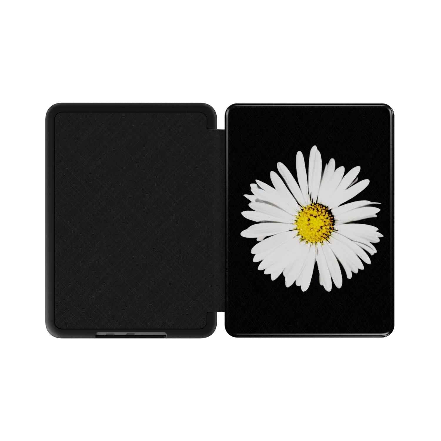 Madeliefje Kindle folio-case vanuit schuin zijaanzicht