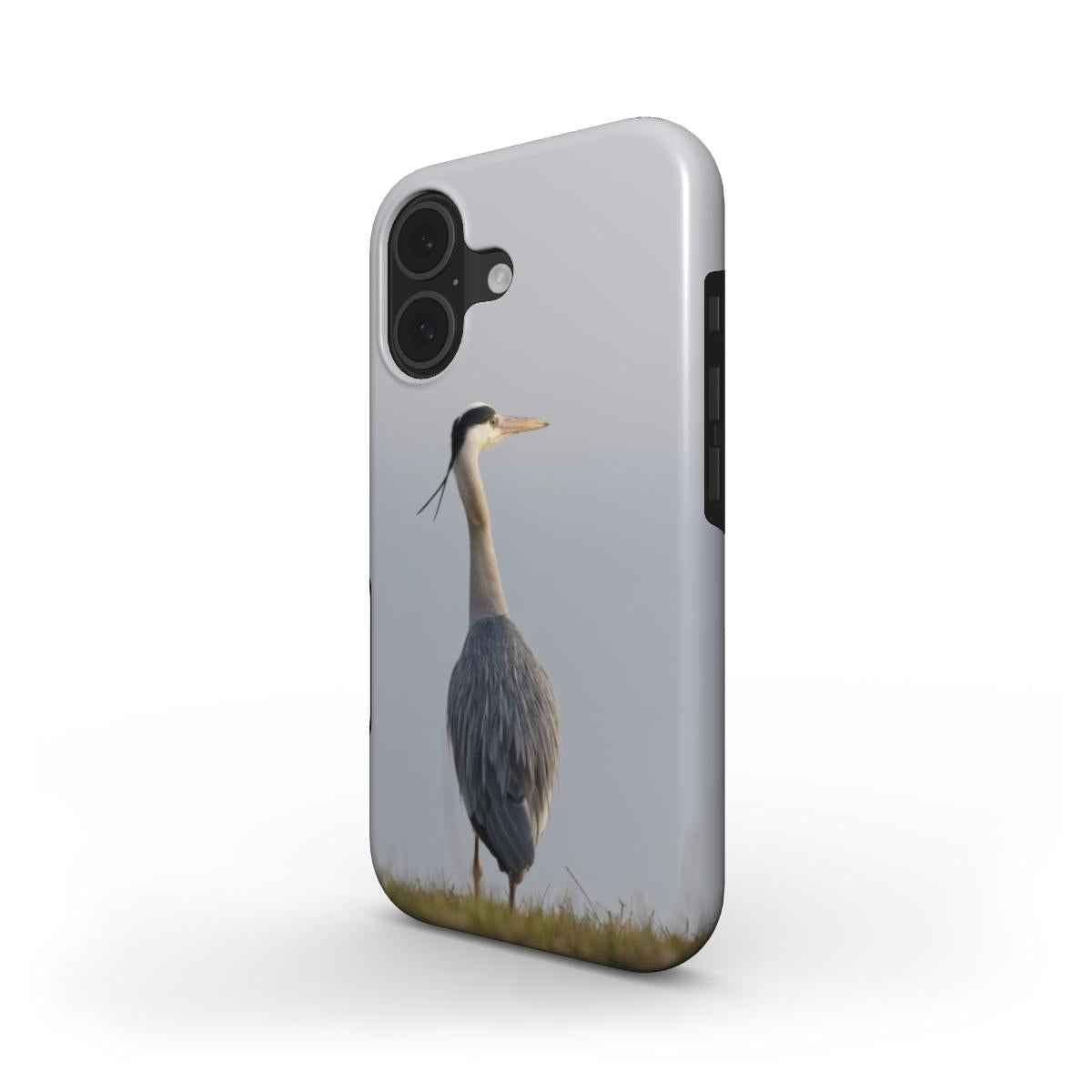 iPhone-hoesje met originele natuurfoto van een Blauwe Reiger, schuin aanzicht