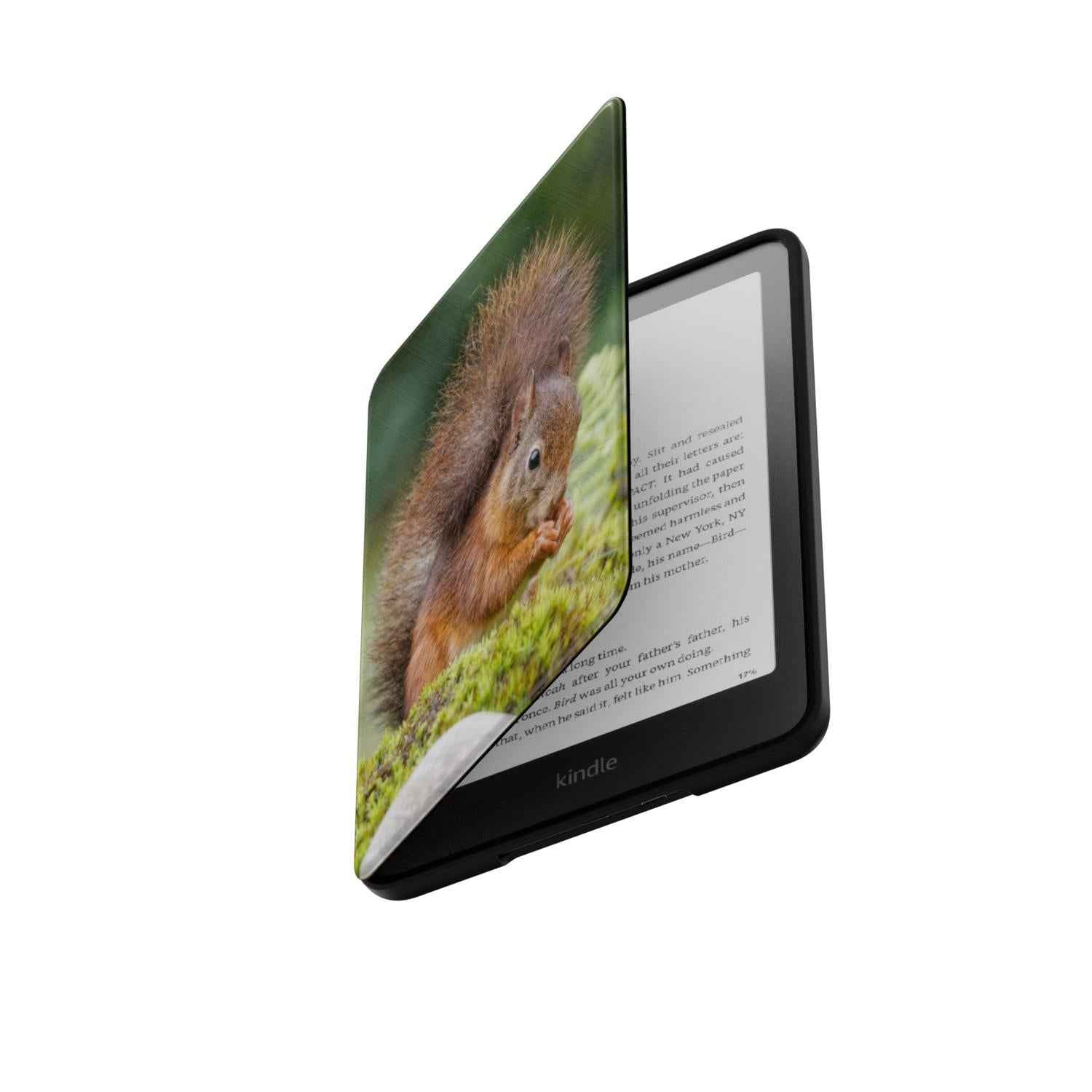 Eekhoorn Kindle folio-case vanuit schuin zijaanzicht