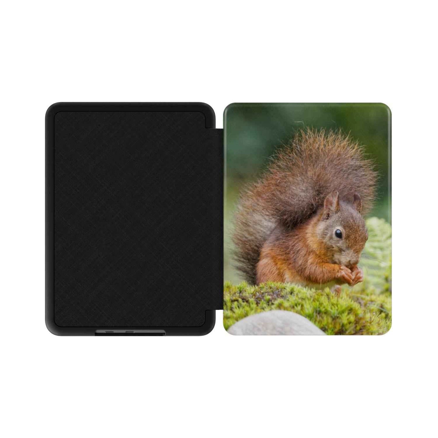 Geopende Eekhoorn Kindle Case met zwarte binnenzijde
