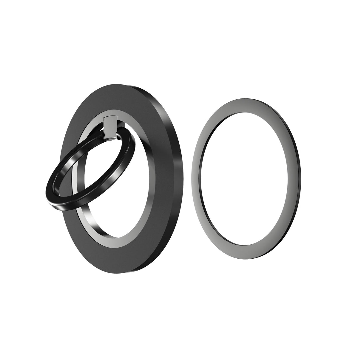 Zwarte magnetische telefoonring met losse zwarte metalen montagering