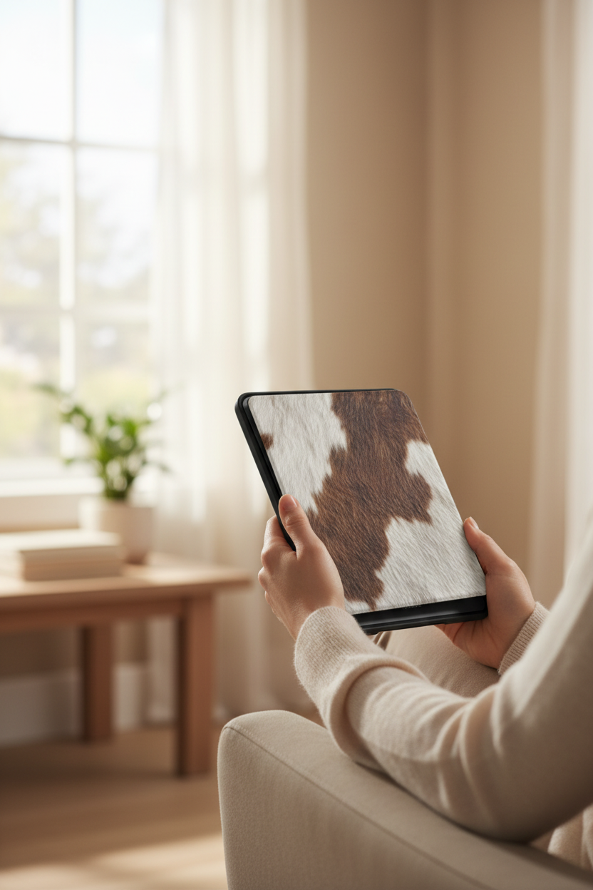 Kindle Case met rood-witte koeienprint – geen echte dierenhuid