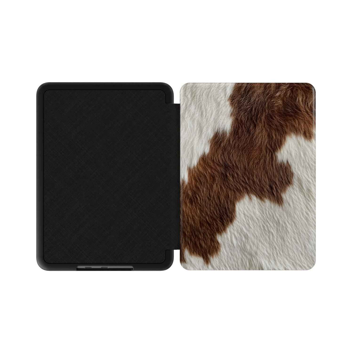 Roodbonte koeienprint Kindle folio-case vanuit schuin zijaanzicht
