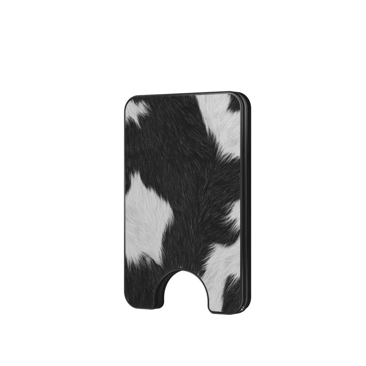 Zwart-Witte Koeienprint Magnetic Wallet met Standaard