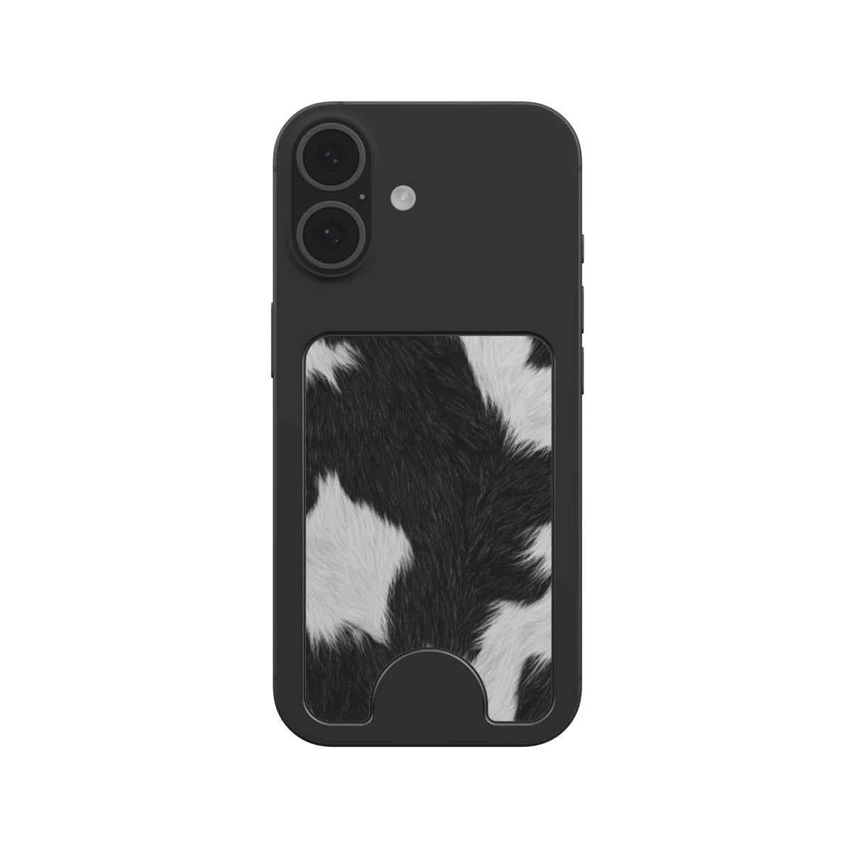 Zwart-Witte Koeienprint Magnetic Wallet met Standaard