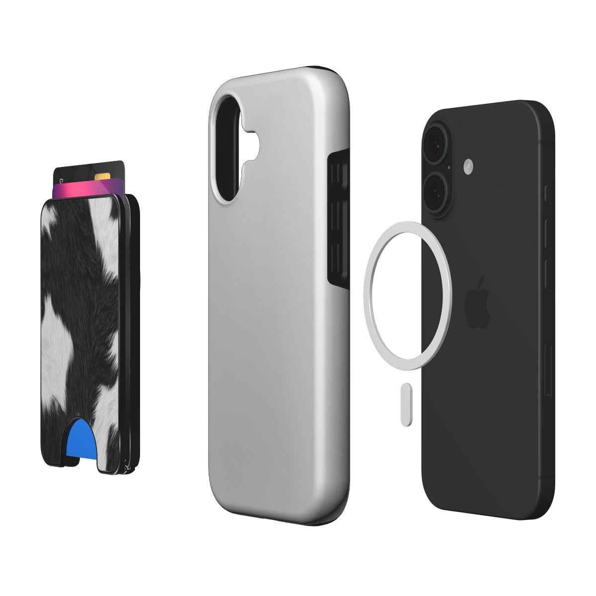 Zwart-Witte Koeienprint Magnetic Wallet met Standaard