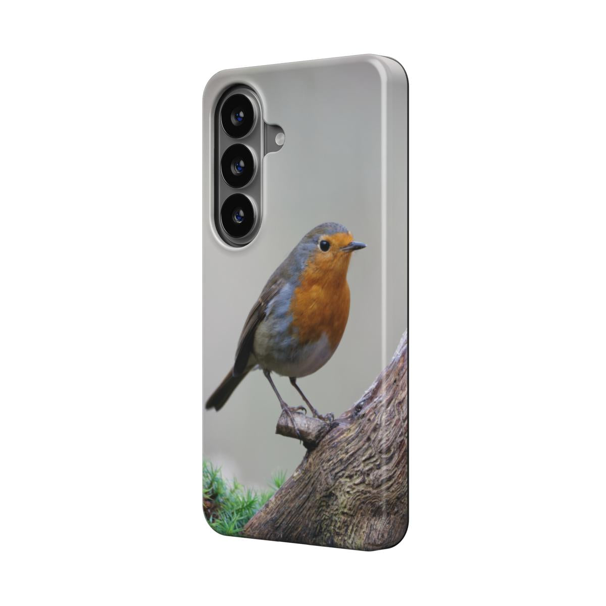 Stevig magnetisch telefoonhoesje met roodborst – zijaanzicht