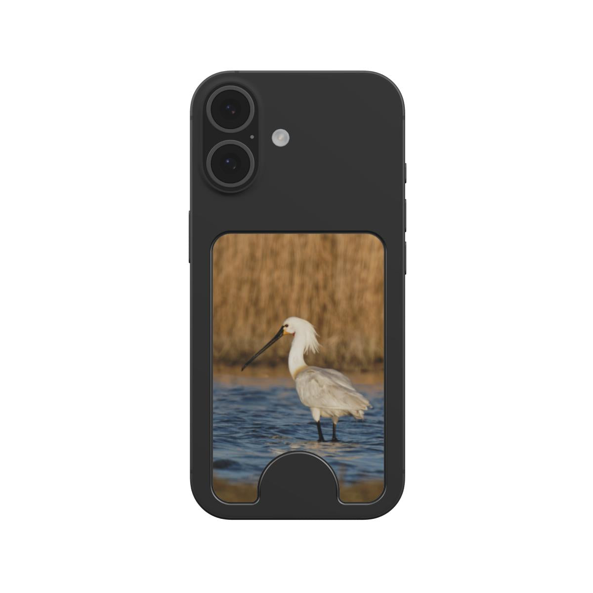 Lepelaar Magnetic Wallet magnetisch bevestigd op de achterkant van een iPhone