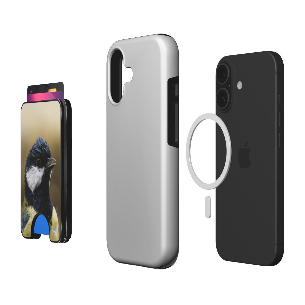 Koolmees Portret I wallet met pasjes en magnetische bevestiging