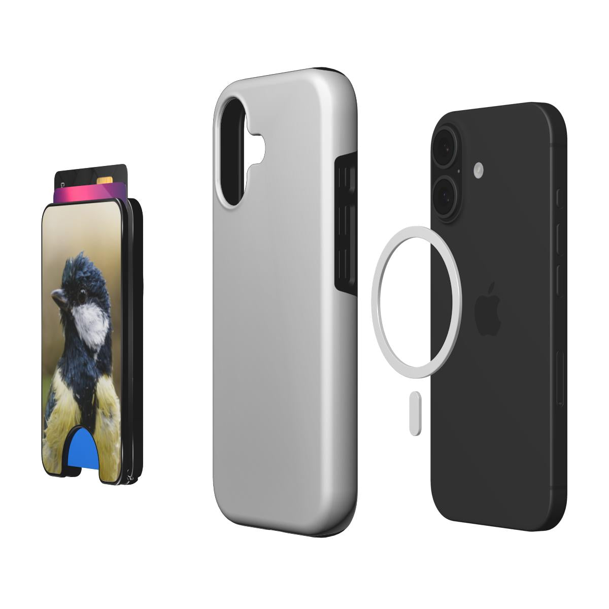 Koolmees Portret II wallet met pasjes en magnetische bevestiging