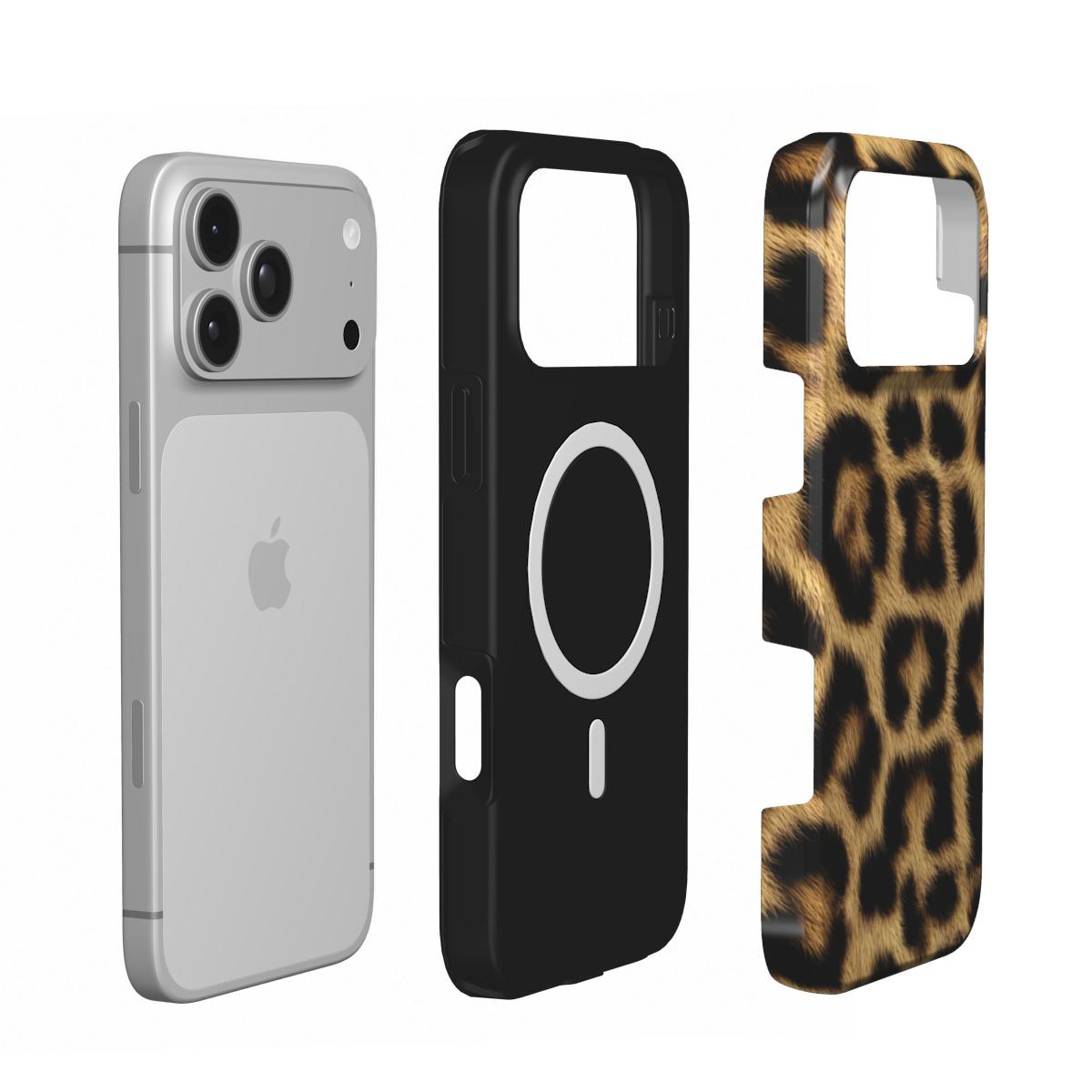 Zijaanzicht van beschermende Tough Case voor iPhone met luipaardprint