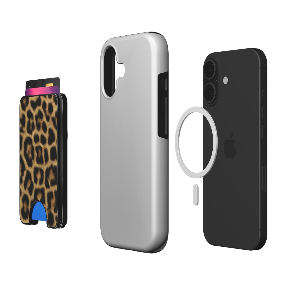 Luipaardprint Magnetic Wallet uitgeklapt als telefoonstandaard