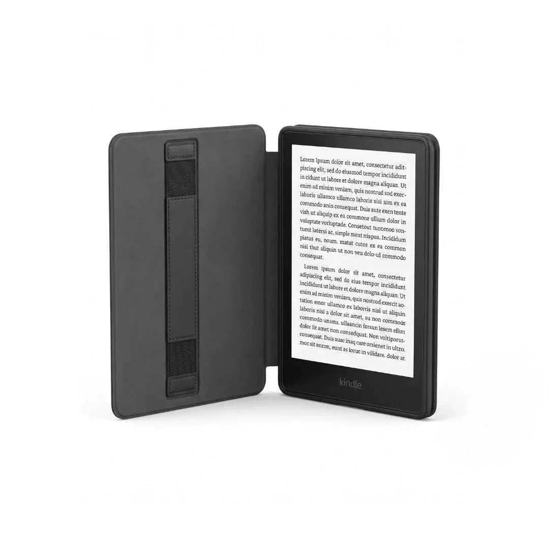 Geopende Kindle Case met handband en Paperwhite e-reader