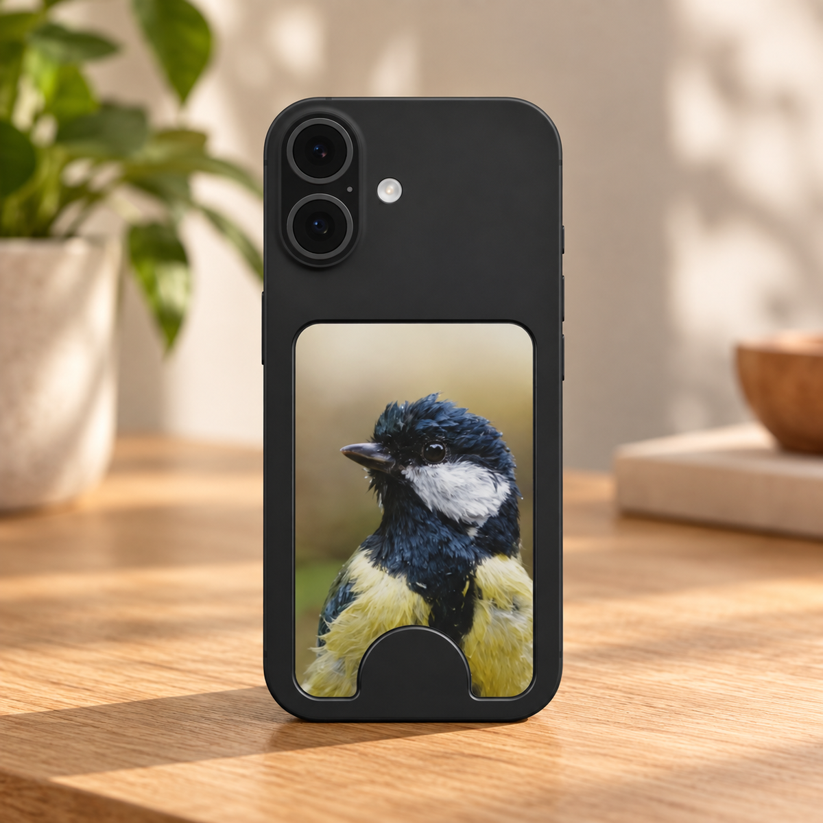Koolmees Portret II – Magnetic Wallet met Standaard
