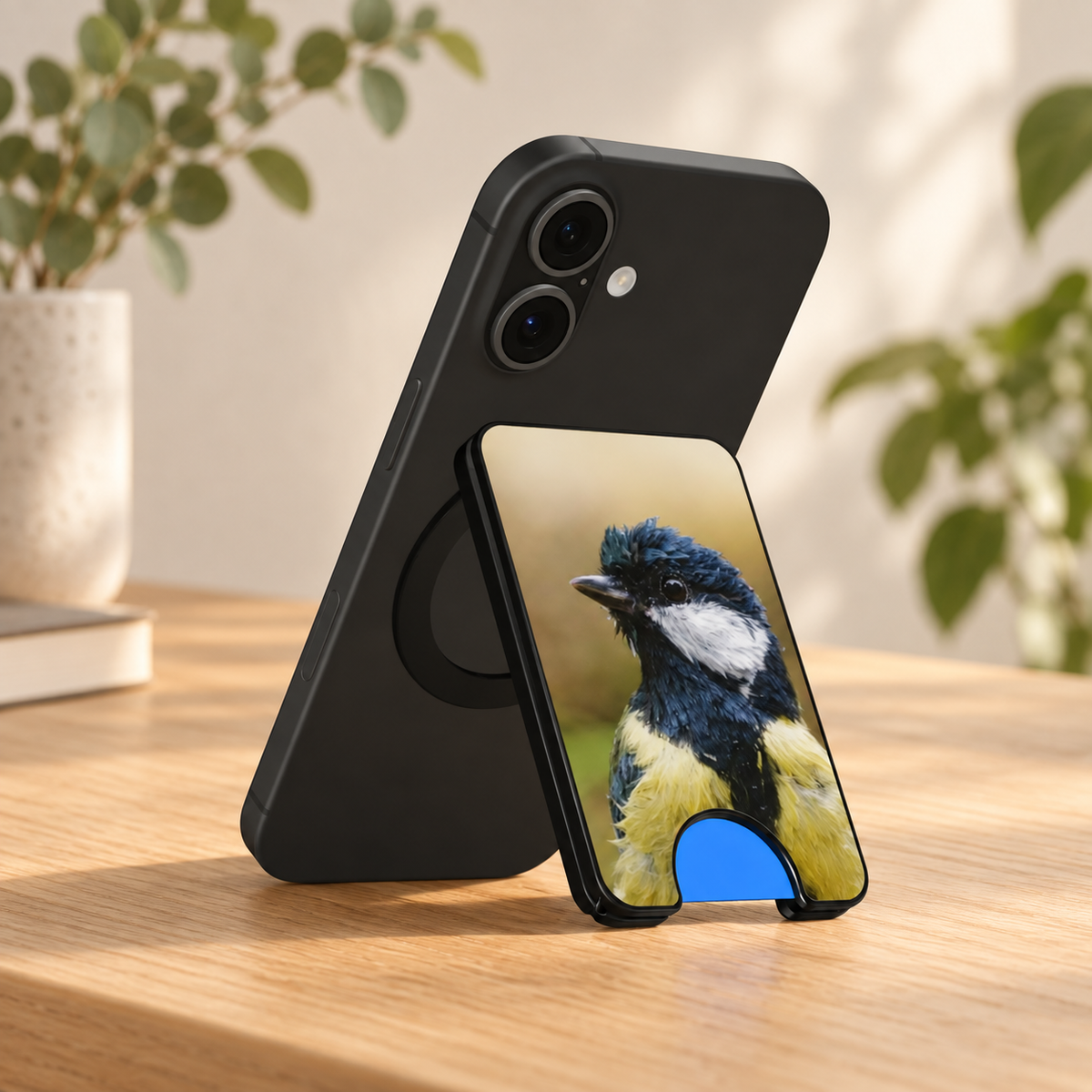 Koolmees Portret II – Magnetic Wallet met Standaard