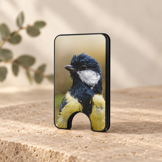 Koolmees Portret II – Magnetic Wallet met Standaard