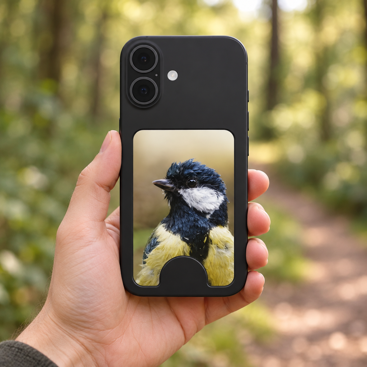 Koolmees Portret II – Magnetic Wallet met Standaard