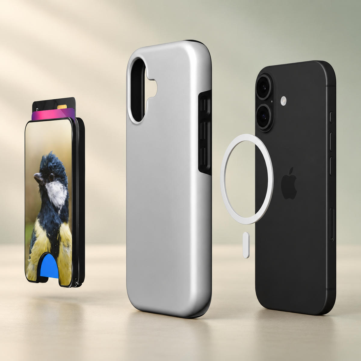 Koolmees Portret II – Magnetic Wallet met Standaard