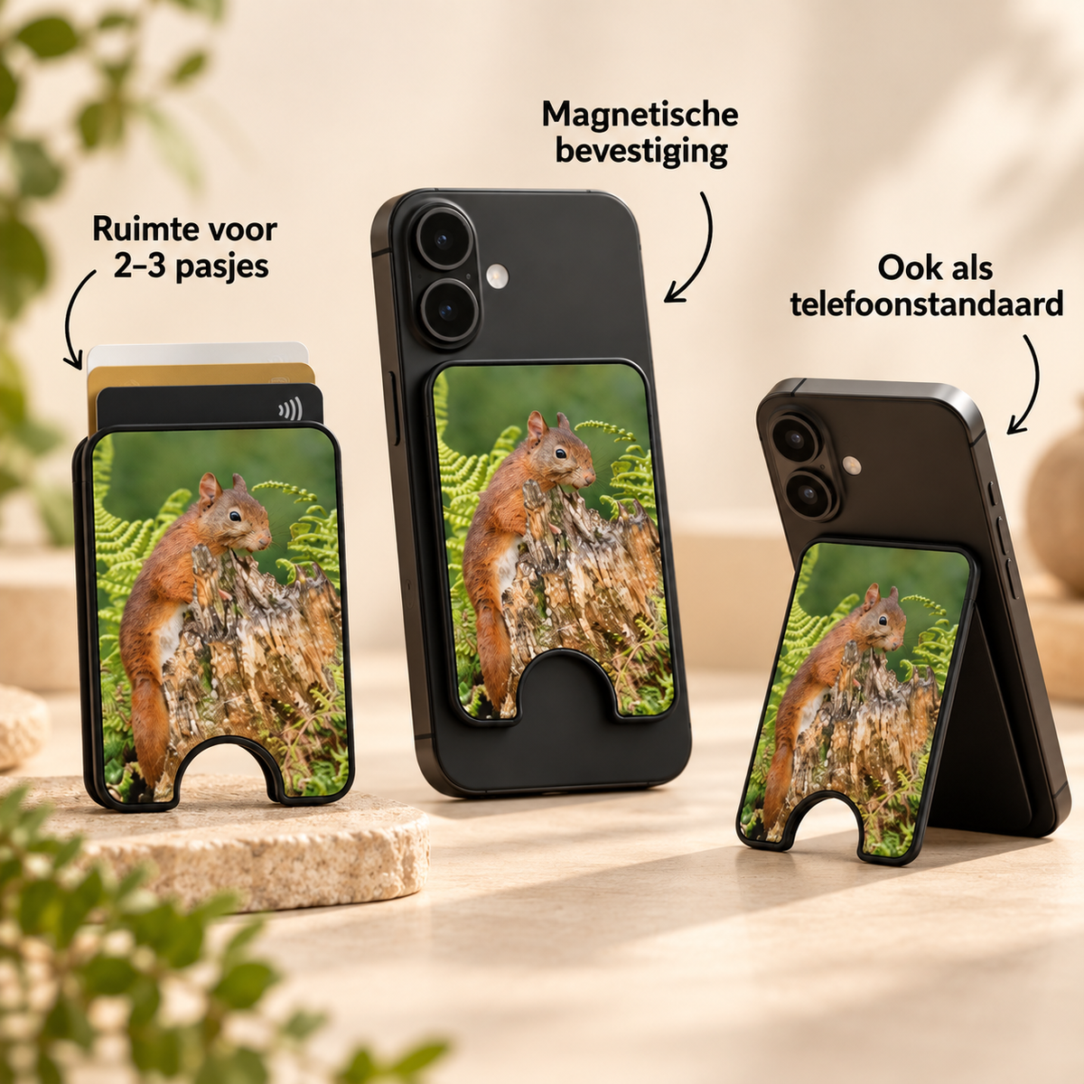 Eekhoorn tussen Varens Portemonnee: Unieke Magnetische Wallet met Standaard