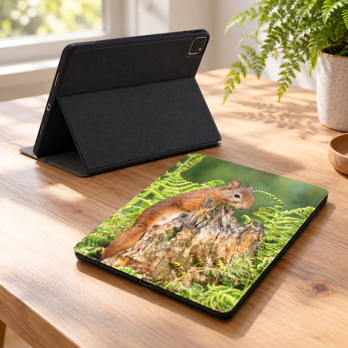 Eekhoorn tussen Varens iPad Case met Apple Pencil-houder