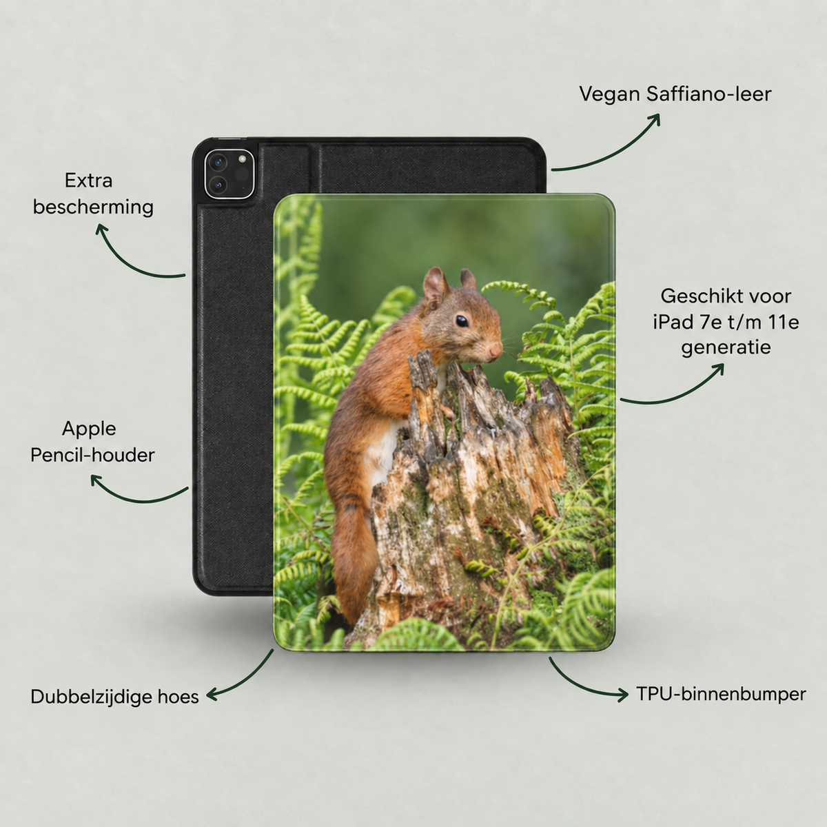 Eekhoorn tussen Varens iPad Case met Apple Pencil-houder