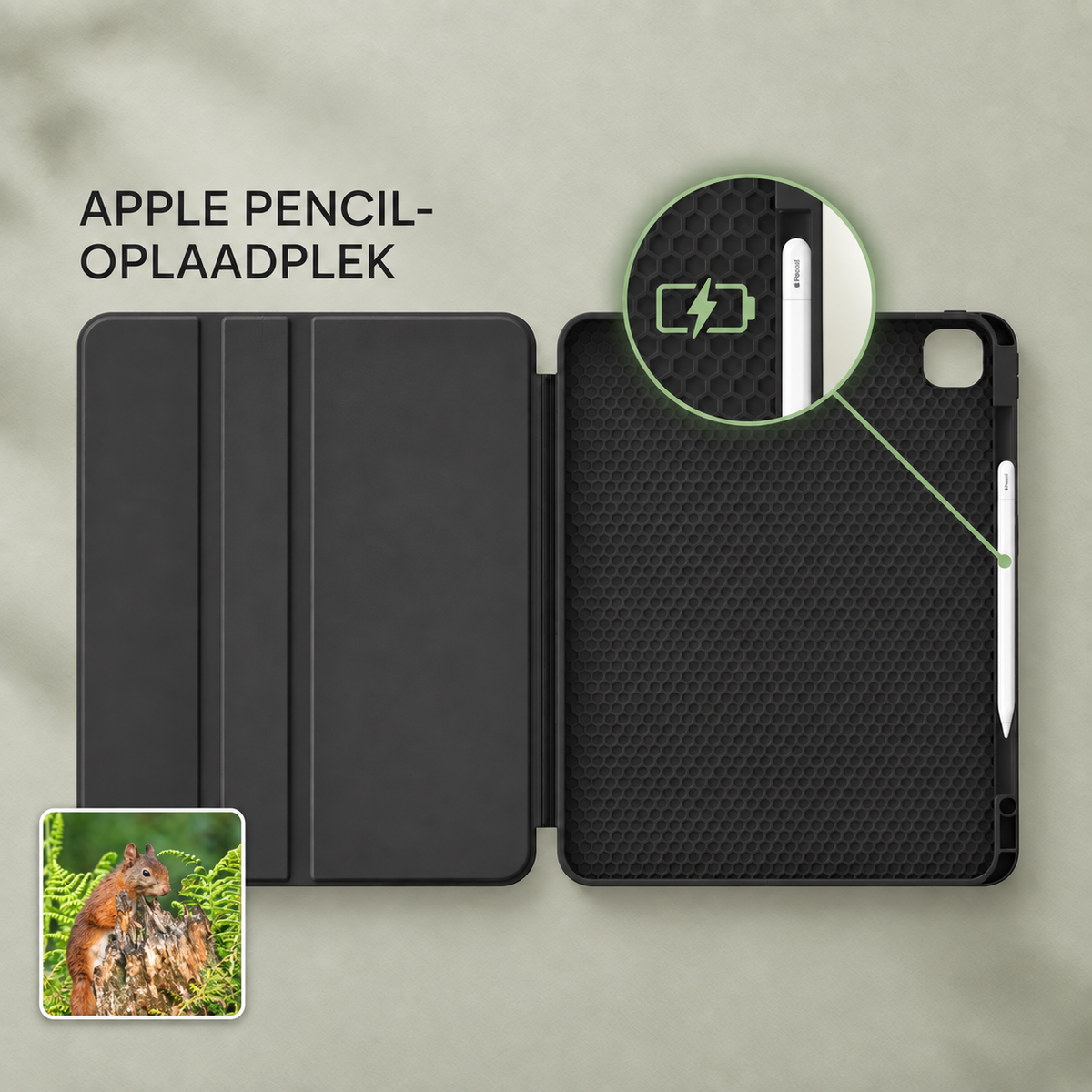 Eekhoorn tussen Varens iPad Case met Apple Pencil-houder